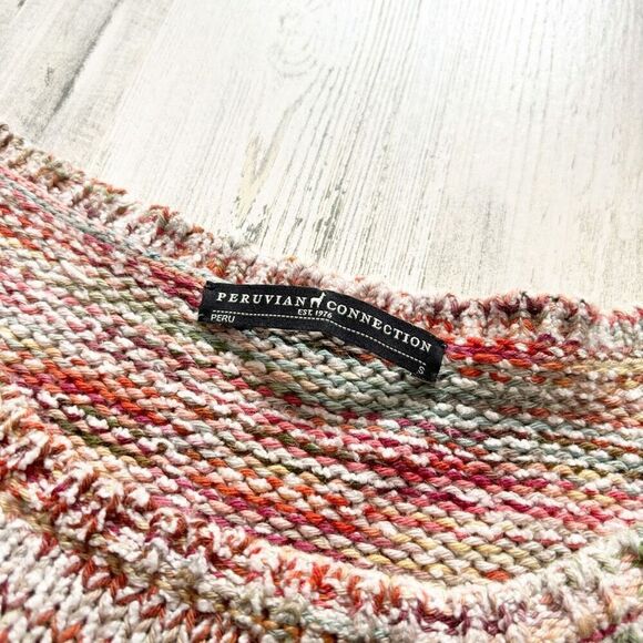 Peruvian Connection Multicolor Scoop Neck 3/4 Sleeve Cotton Knit Sweater S - Picture 2 of 4